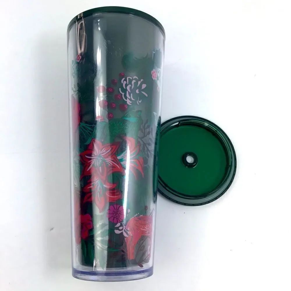 Starbucks Green Pink Floral Holiday Venti 24 oz. Cold Cup Tumbler Winter 2022